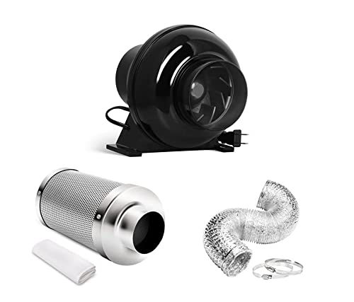 iPower 4 Inch 230 CFM Inline Fan Circulation Vent Blower, Air Carbon Filter 8 Feet Ducting, for Grow Tent Ventilation, Black