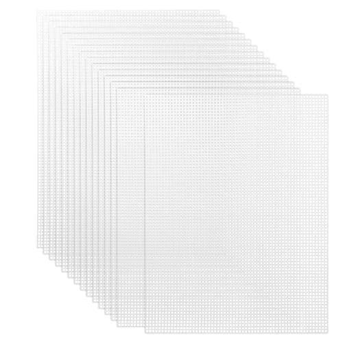 Pllieay 15 Pieces 7 Count Plastic Mesh Canvas Sheets for Embroidery, Acrylic Yarn Crafting, Knit and Crochet Projects (10 x 13 inch, White)