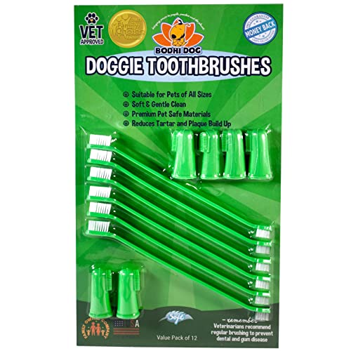 New Combo Pack of Finger and Dual-Ended Long Dog & Cat Toothbrush | Pet Safe Super Soft Bristles for Pet Dental & Oral Care Teeth & Gums (6 Long & 6 Finger)