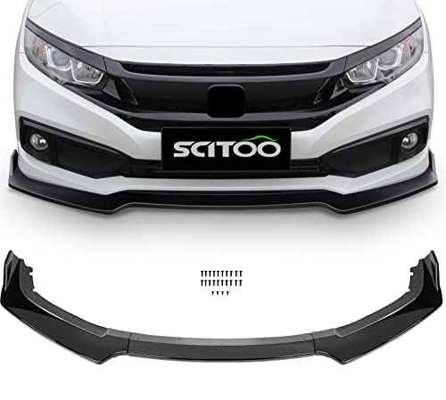 SCITOO 3PCS Black PP Front Bumper Body Kit Spoiler Chin Spoiler Front Bumper Lip Fit for 2016-2020 for Honda Civic