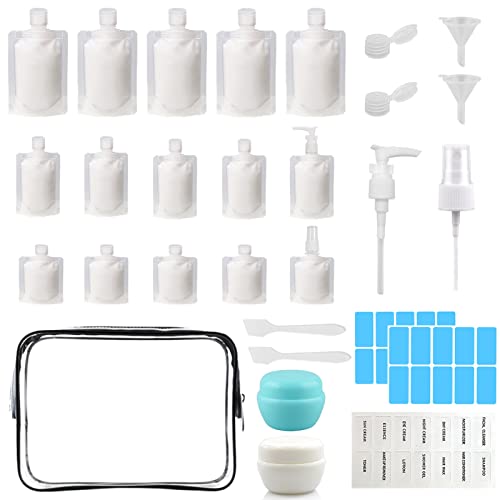 29 PCS Travel Size Refillable Empty Squeeze Pouch TSA Approved Travel Pouches for Toiletries Liquid Travel Containers Leak Proof Portable Travel Fluid Makeup Packing Bag for Cosmetics 30ml/50ml/100ml