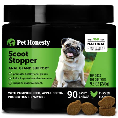 PetHonesty Scoot Stopper - Digestion & Health Supplement for Dogs - Dog Anal Gland Support, Diarrhea & Bowel Support, Fiber & Probiotics (90 ct)