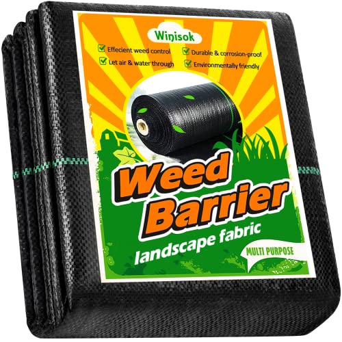 Winisok Weed Barrier Landscape Fabric Heavy Duty, 3FT x 100FT Thicken Garden Fabric Weed Mats, Durable Weeds Control Mulch Breathable Weed Cloth Weed Blocker Garden Bed Cover (3ft x 50ft x 2Packs)