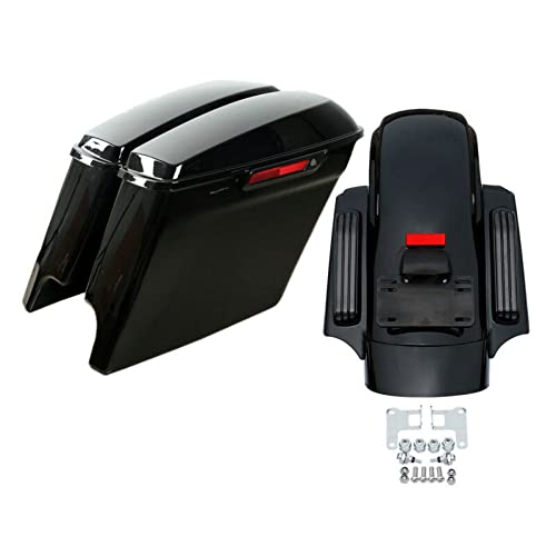 XFMT 5" Stretched Extended Saddlebags Black Latches W/Rear Fender LED System Smoke Lens For Harley Touring Road King Street Glide Road Glide Electra Glide 2014-2023