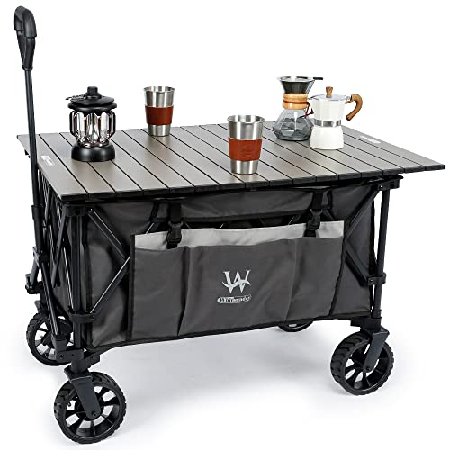 Whitsunday Folding Collapsible Utility Camping Park Wagon Cart with Aluminum Table Plate (Grey)