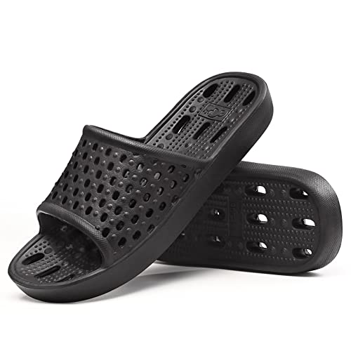 Mens Shower Shoes for College Dorm Room Essentials Boys Student Women Rubber Bathroom Slippers Non Slip Men Shower Sandals Slides Shower Flip Flops plastic Gym Pool Hotel Hospital Shoe (Black,EU40-41)