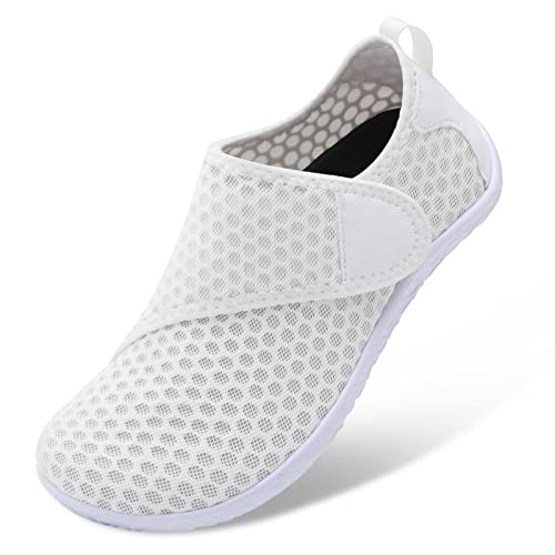 Lisdwde Water Shoes Men Women Beach Swim Shoes Quick-Dry Aqua Socks Pool Shoes for Surf Yoga Water Aerobics Dot White 13-14 Women/11-12 Men