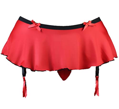 Sissy Pouch Panties Men's Skirted Mooning Bikini Briefs Cross Dress Underwear Sexy for Men - -M Hot Red