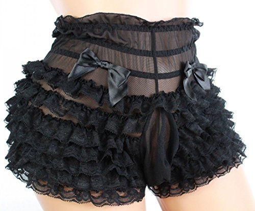 Sissy Pouch Panties Men's lace Bikini Briefs Lingerie Girlie Underwear Sexy for Men (L, Black)
