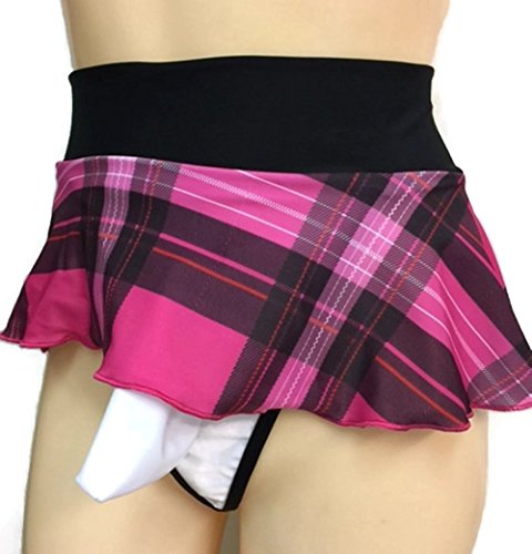 Crossdresser, Sissy Thong Panties with Skirt and Sheath Hot Pink Schoolgirl (L/XL (38-40))