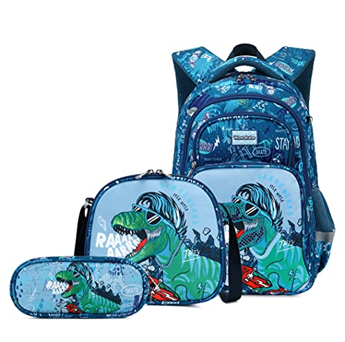 Wawakube 3Pcs Boys Dinosaur Backpack Set with Lunch Box Pencil Case, School Book Bag for Kids Elementary Preschool