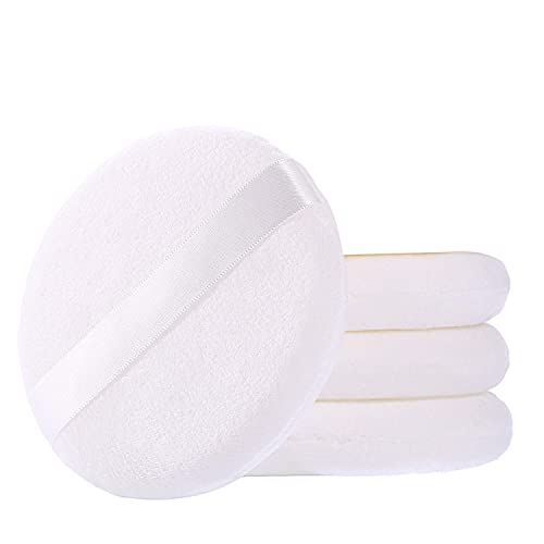 Powder Puff for Body Powder, Ultra Soft Large Velour Body Loose Powder Puff, 4.13 inch, White, Round