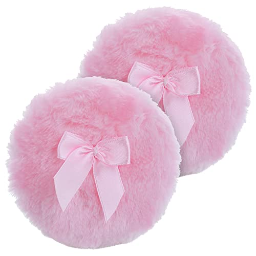 Sibba Large Fluffy Powder Puff, 4 Inch Ultra Soft Washable Reusable Velour Face Body Powder Puff Loose Powder Puffs Wet Dry Makeup Tool (Pink)