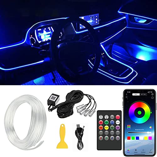 Car LED Interior Strip Lights, TEKSHINNY USB Car LED Strip Wireless APP and Remote Control, RGB 5 in 1 Ambient Lighting Kits with 236 Inches Fiber Optic, EL Wire Lights for Car Sound Active Function