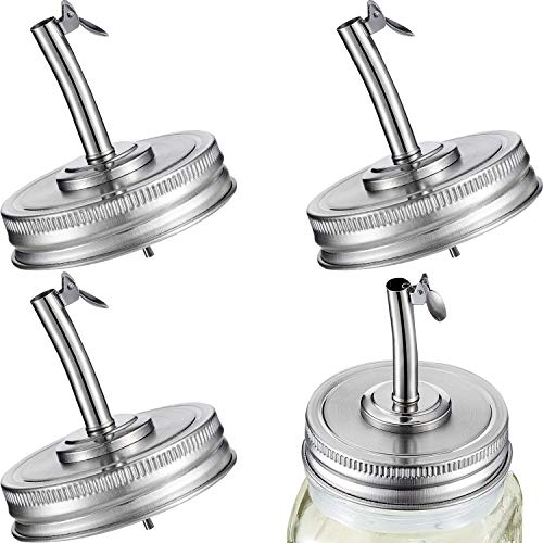 Blulu 4 Pieces Jar Oil Spout Lid Oil Pour Spout Dispenser Lids Oil Spout Lids with Caps Compatible with Mason Jar