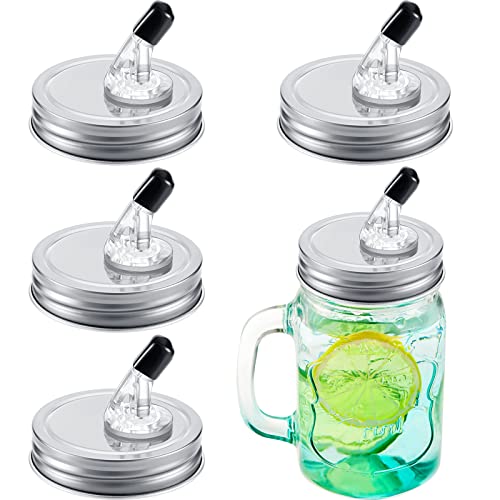 4 Pack Mason Jar Pour Spouts with Flap regular mouth size 70 mm mason jar pouring lids Suitable for any liquid Leak Proof (Silver)