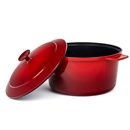 Granitestone Lightweight Dutch Oven Pot with Lid, 5 Qt Nonstick Dutch Oven Stock Pot, 10 in 1 Enamel Cooking Pot & Dutch Oven for Bread Baking, Stovetop Oven & Dishwasher Safe, 100% Toxin FreeRed