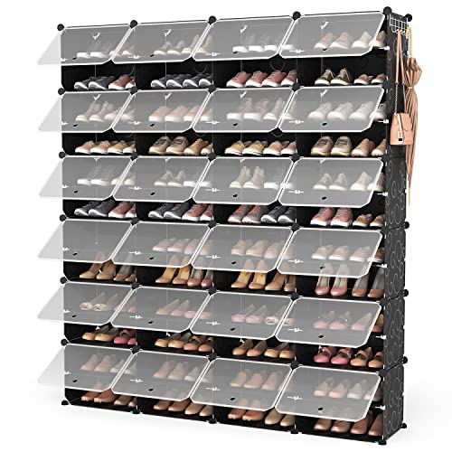 ROJASOP Shoe Storage Cabinet, 12-Tier Shoe Organizer 96 Pairs Extra Large Plastic Shoe Rack with Covers Portable Shoe Rack Organizer with Doors Big Shoe Rack for Closet Entryway Bedroom