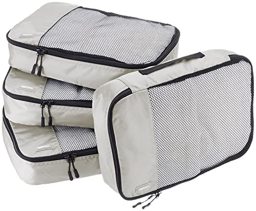 Amazon Basics 4 Piece Packing Travel Organizer Cubes Set - Medium, Grey