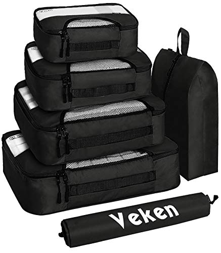 6 Set of Various Colored Packing Cubes in 4 Sizes (Extra Large, Large, Medium, Small), Veken Packing Cubes for Travel Accessories Travel Essentials, Luggage Organizer Bags for Carry on Suitcases