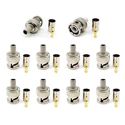 10 Pack BNC Male Crimp Connector to RG59/62 BNC Male Crimp-On Connector for CCTV Coaxial Cables