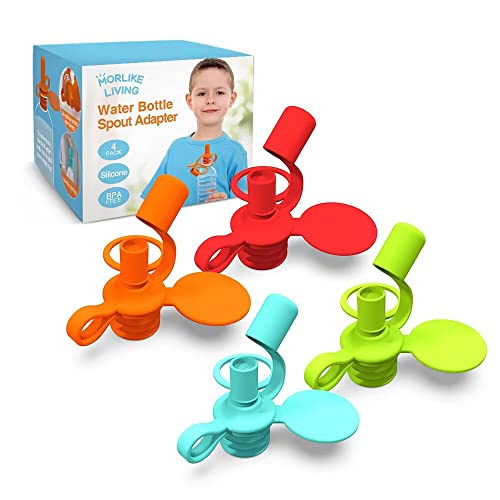 Morlike Baby Water Bottle Cap Silicone Bottles Top Spout Adapter Replacement for Toddlers Kids and Adults, Protects Kids Mouth - No Spill & BPA Free (Mix - 4 Pack)