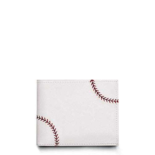Zumer Sport Baseball Leather Men's Wallet - Made from Actual Ball Material - BiFold Design with Card and ID slots - White with Red Stitching