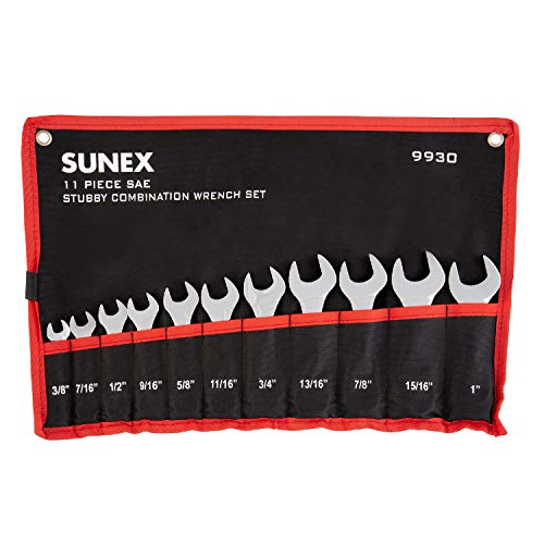 Sunex Tools 9930 SAE Stubby Combination Wrench Set, 3/8-Inch - 15/15-Inch, 11-Piece