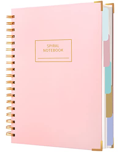 Hardcover Spiral Notebook with Tabs 8"x10" Large Spiral Lined Journals for Women with Dividers 240 Pages College Ruled Composition Notebook 5 Subject Notebooks for Work, Back to School, Gifts, Pink