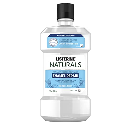 Listerine Naturals Enamel Repair Mouthwash with Mineral Sodium Fluoride, Oral Rinse to Help Restore Tooth Enamel & Kill Bad Breath Germs, 99% Naturally Derived, Herbal Mint, 500 mL