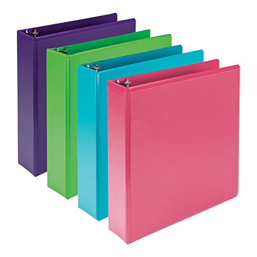 Samsill Earths Choice Biobased Durable 3 Ring Binders, Fashion Clear View 2 Inch Binders, Up to 25% Plant Based Plastic, Assorted 4 Pack