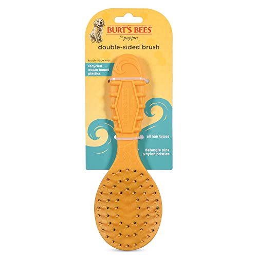 Burt's Bees for Pets Double Sided Brush for Small Dogs or Puppies with Handle Made from 100% Ocean Bound Recycled Plastic | 2-in-1 Dog Brush Removes Tangles While Smoothing Dog Fur