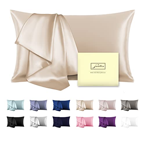 Natural Mulberry Silk Pillowcase for Hair and Skin Standard Size 20"X 26" Silk Pillow Case with Hidden Zipper Soft Breathable Smooth Cooling Silk Pillow Covers for Sleeping(Champagne,Standard,1Pcs)