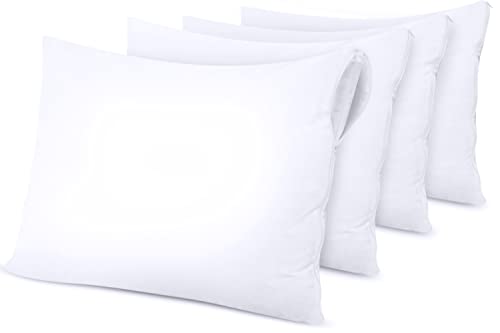 Utopia Bedding Waterproof Pillow Protector Zippered (4 Pack) Standard  Bed Bug Proof Pillow Encasement 20 x 26 Inches
