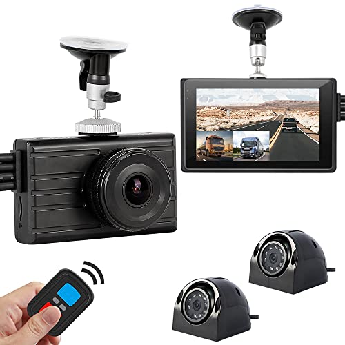 VSYSTO Upgrade 3CH Truck Dash Camera System DVR Recorder Waterproof Vehicle Backup Camera 1080P Front&Sides&Rear View Security Camera for Semi Truck Trailer Van RVs 3.0'' Monitor Infrared Night Vision