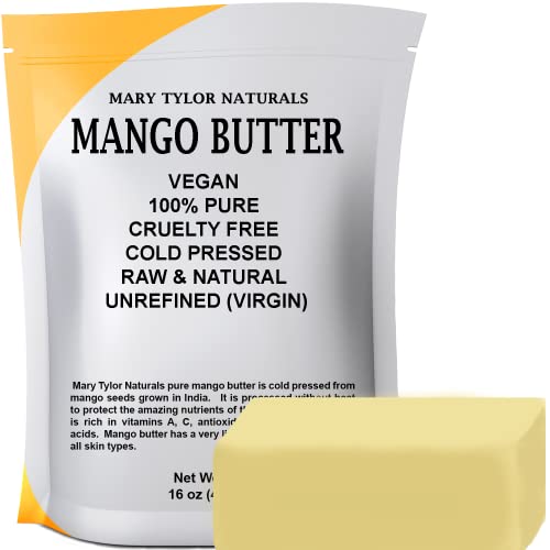 Mary Tylor Naturals Mango Butter 1 lb Cold Pressed, Unrefined,Raw Pure Mango Butter  Skin Nourishment, Moisturizing for Hair, Skin