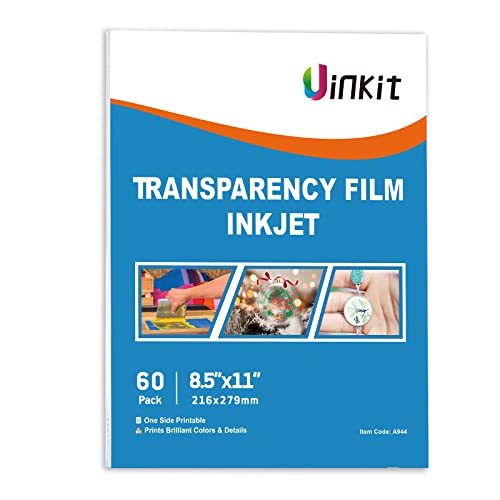60 Sheets Inkjet Transparency Film 8.5x11 100% Clear Silk Screen Printing Color Quick-Dry Universal OHP Overhead Projector Transparencies Paper Crafting