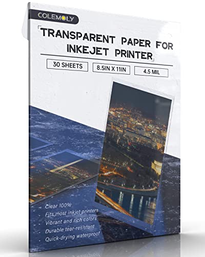 Transparency Sheets Transparent Paper 30 Sheets Inkjet Transparency Film Inkjet Printer (100% Clear) Acetate Sheets Clear Paper 8.5x11 Inches for Crafts, Premium Print