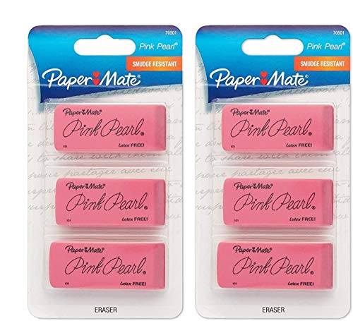 Paper Mate Pink Pearl Erasers, Large, 3 Count (70501) 2 Pack