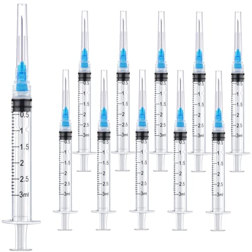 100 Pack 3ml 23Ga Plastic Syringe with Measurement for Scientific Labs, Industrial Dispensing Animal and Pet Supplies, Disposable Individually Wrapped (100, 3ml-23Ga)
