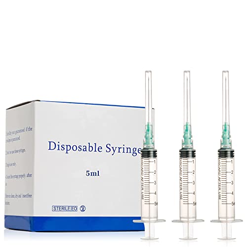 100Pack Disposable 5ml Syringe with 21G 1.5inch Needle Lab Supplies, Individually Packaged