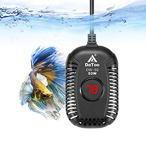 DaToo Small Aquarium Heater 50W Mini Fish Tank Heater 50 Watt Submersible with LED Temperature Display