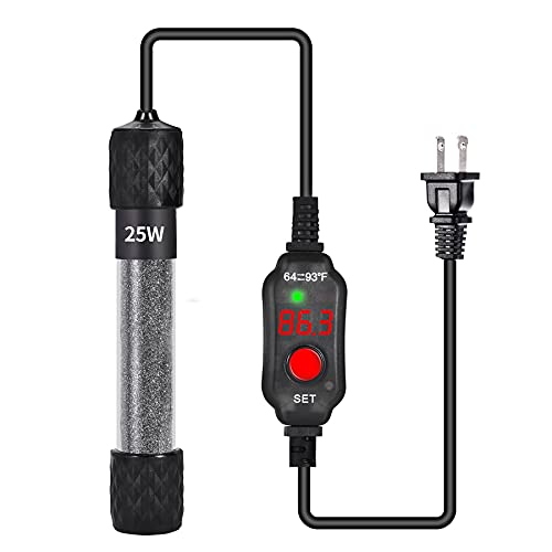 Woliver Aquarium Heater,25W/50W/100W Small Submersible Heater with External LED Digital Temp Controller Suit for Marine Saltwater and Freshwater Turtle Fish Tank Heater