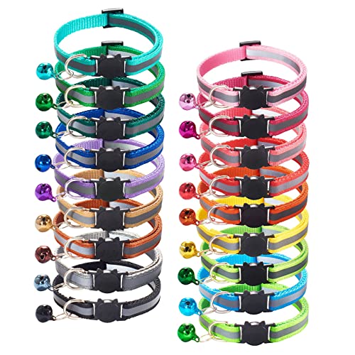 Cat Collars-Reflective Puppy Collars for Litter - Breakaway Small Dog Collar with Bell - Set of 18