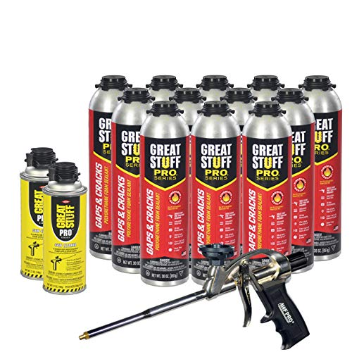 GREAT STUFF PRO Gaps and Cracks - 30oz Fireblock Foam Insulation Sealant, Pack of 12. Closed Cell, Polyurethane Expanding Spray Foam. Seals & Insulates Gaps Up to 3". Applicator Gun, Cleaner Included