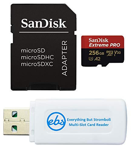 SanDisk Extreme Pro 256GB V30 A2 MicroSDXC Memory Card for DJI Works with Mavic Air 2 Drone 4K UHD U3 Bundle with (1) Everything But Stromboli MicroSD Card Reader