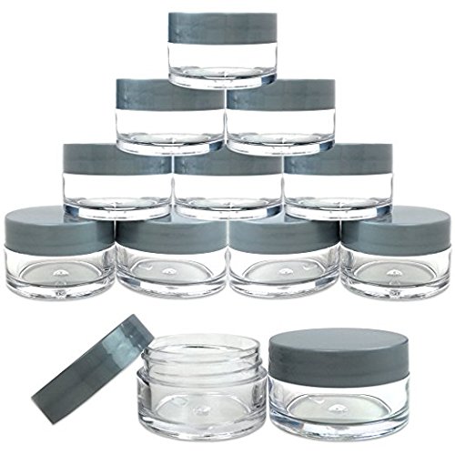 Beauticom 20 gram/20ml Empty Clear Small Round Travel Container Jar Pots with Lids for Make Up Powder, Eyeshadow Pigments, Lotion, Creams, Lip Balm, Lip Gloss, Samples (12 Pieces, Gray)