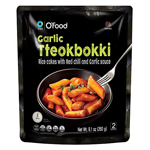 Chung Jung One O'Food Tteokbokki, Korean Rice Cakes with Red Chili and Garlic Sauce, No MSG, No Corn Syrup, Gluten Free, Korean Street Food Tteokbokki, Ready in 3mins (GARLIC)