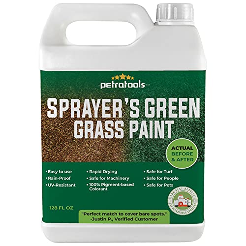 PetraTools Sprayers Green Grass Paint  Lawn Paint, Lawn Colorant, Grass Paint For Lawn - Green Grass Lawn Spray, Lawn Dye, Turf Dye, Turf Paint - Long Lasting Green Lawn & Grass Spray (1 Gal)