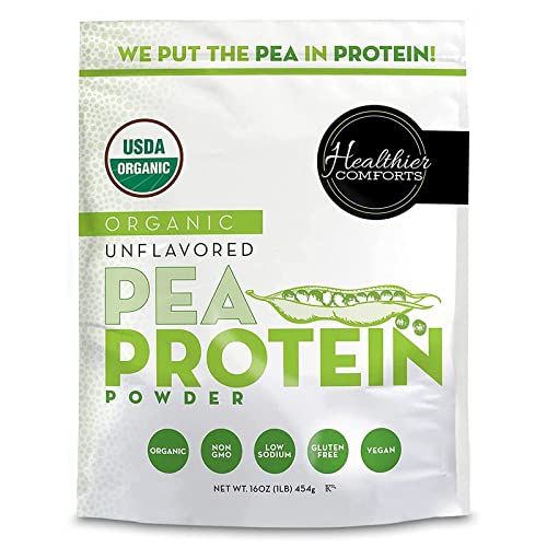 Healthier Comforts Pea Vegan Protein Powder w/Low Sodium | 100% Plant Based Protein Powder | Kosher, Gluten Free, Non-GMO, Keto Friendly, Organic Protein Powder | Unflavored Protein Powder 16oz